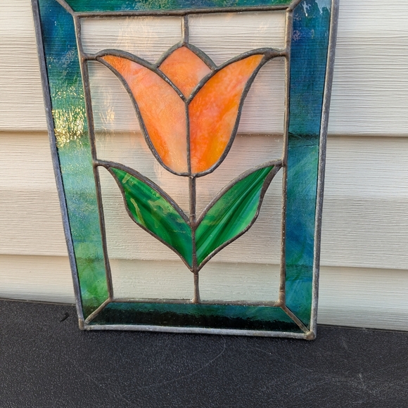 Stained Glass Tulip Panel - Orange and Green - Picture 5 of 5